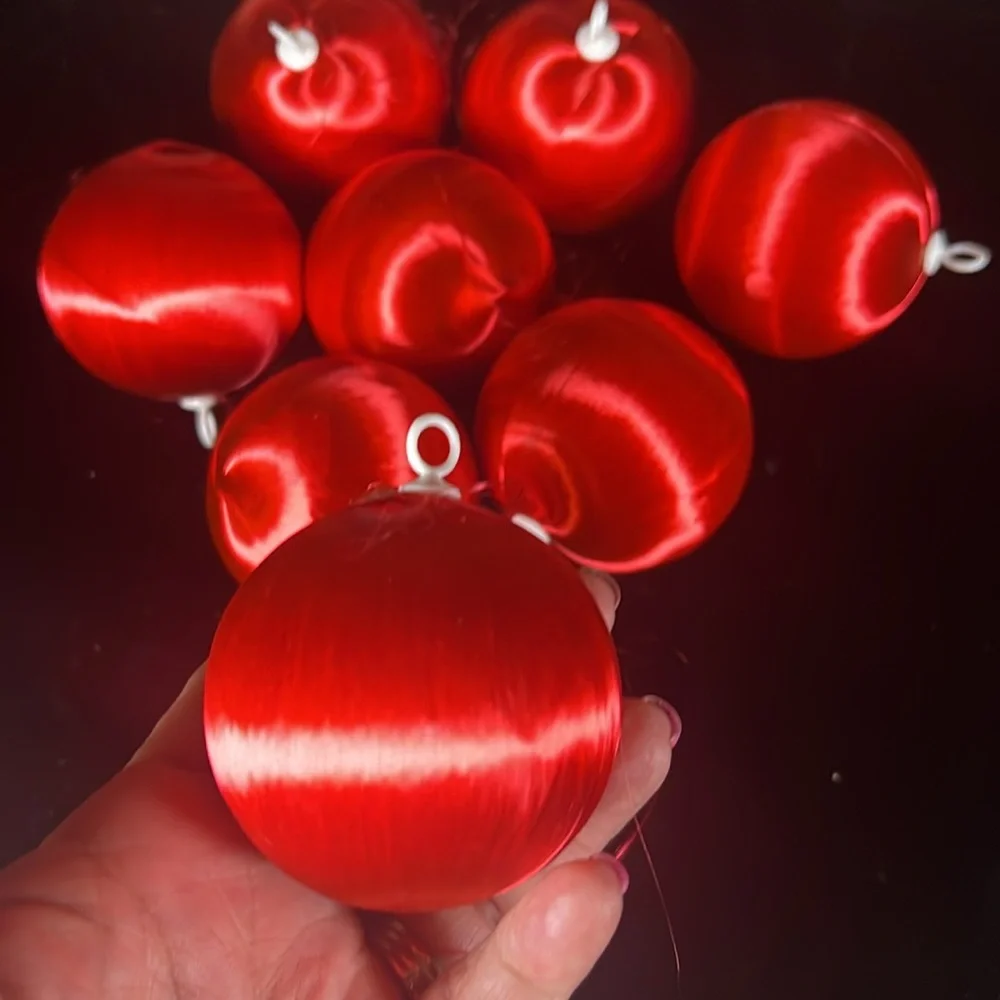 VTG Red Satin Christmas Ornaments - Set of 8